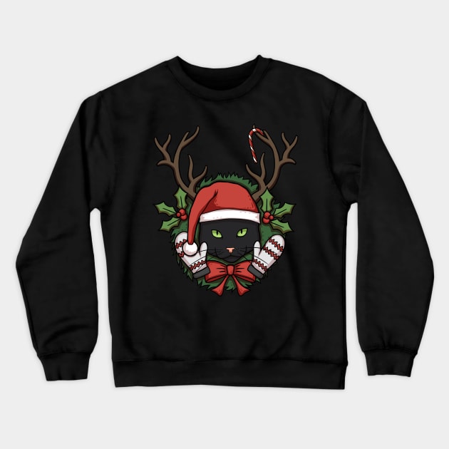 Black Christmas Cat Crewneck Sweatshirt by Cat Club